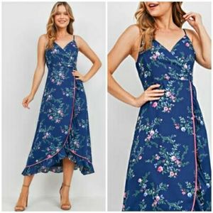Boho Chic Navy Blue Floral Maxi Dress